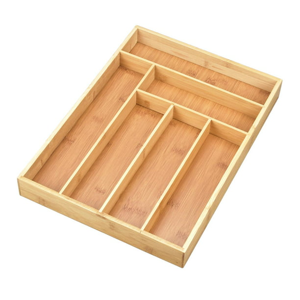 Organizador de cajones de cocina de bambú, caja de almacenamiento de madera  para organizador de utensilios, bandeja de cubiertos, contenedores de