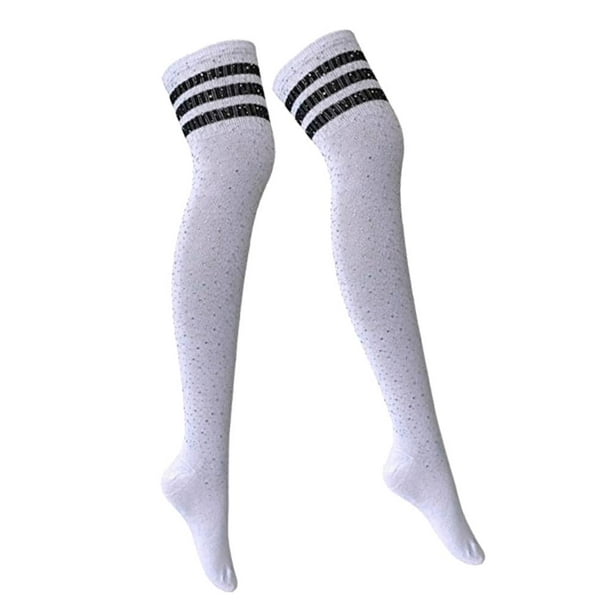 Calcetines altos por encima de la rodilla, para mujeres y niñas, extra  largos, a rayas, cosplay, medias altas hasta el muslo, 4 pares