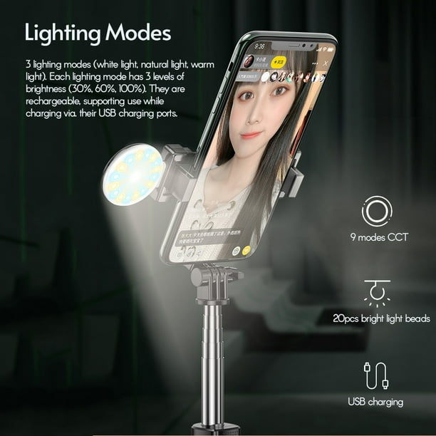 Mini Selfie Stick Tripode Ligh Para Movil Palo Extensible Lamp