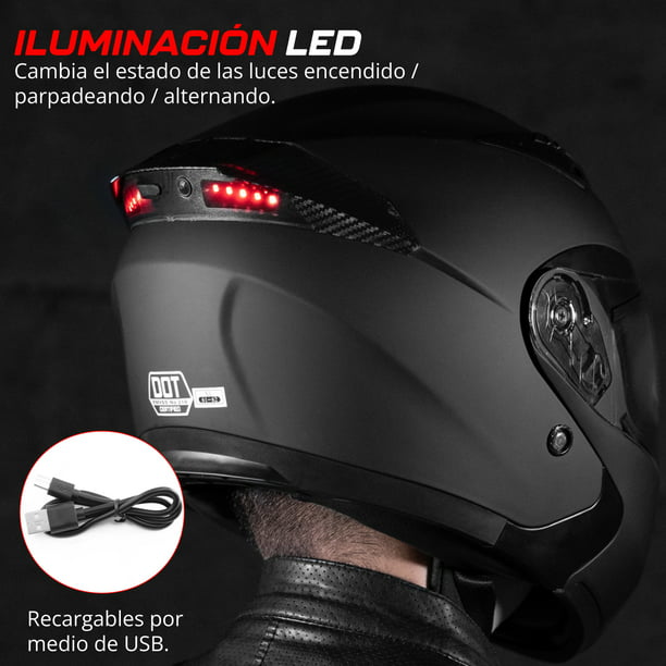 Casco Abatible de Motocicleta Onof MH516 Luz LED Trasera Doble Visor  Certificación DOT Negro Mate -G