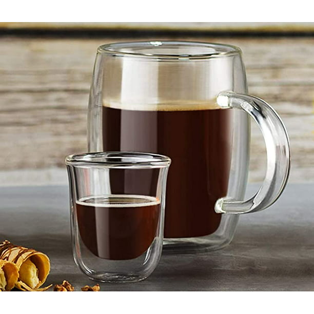 DONYU Paquete de 2 tazas de café de vidrio de 14.5 onzas con tapa, vasos de  alta calidad, juego de cristalería vintage para café, jugo, bebidas