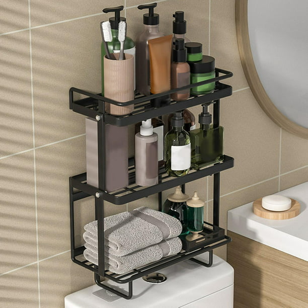 Estante de almacenamiento sobre el inodoro para baño, organizador de baño  de 3 niveles con estantes ajustables y ganchos para colgar, fácil de montar