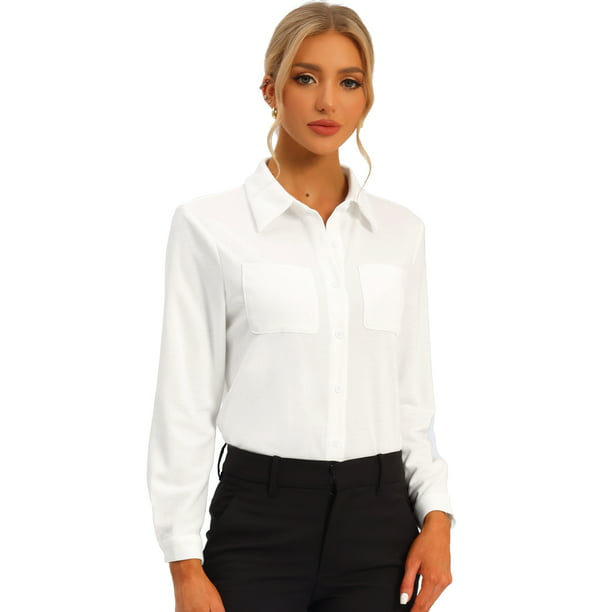 Camisa con Botones para Mujer de Manga Larga Camisa Casual blanco XL Unique  Bargains Camisa