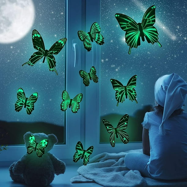 80 PCS Mariposas decorativas decoracion de habitaciones brillar en  oscuridad 3D