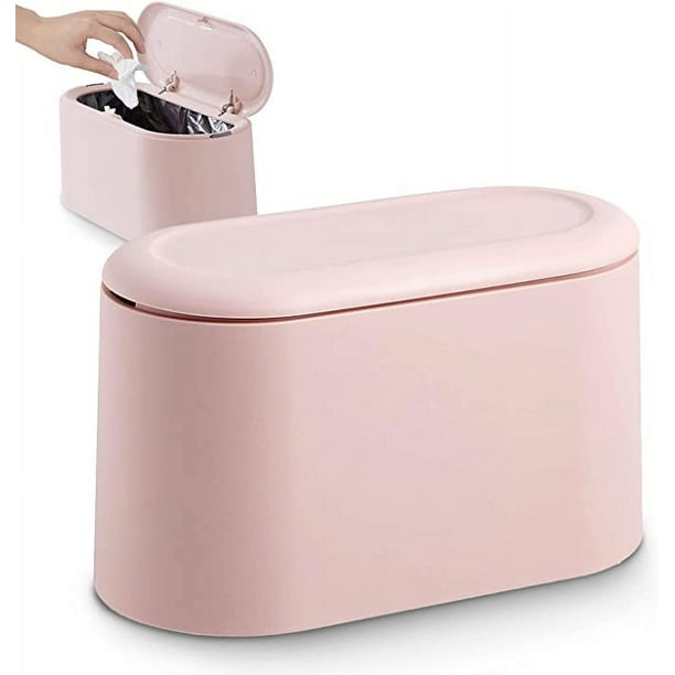Papelera pequeña de escritorio con tapa de botón para oficina, baño, cocina  y dormitorio, despensa para mascotas (rosa) brillar Electrónica