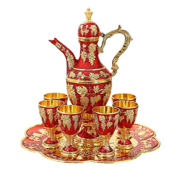 Juego de tetera vintage Juego de tetera turca Decoración de lujo para el  hogar Servicio de servicio de té de lujo antiguo Juego de vino europeo para  rojo Gloria Vasos