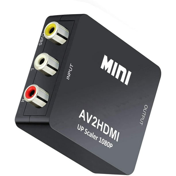 Convertidor RCA a HDMI, mini caja de adaptador de video compuesto AV a HDMI  para Smart TV/VCR/DVD/VHS Player/Roku/PS2 consola de juegos/N64/Wii, con