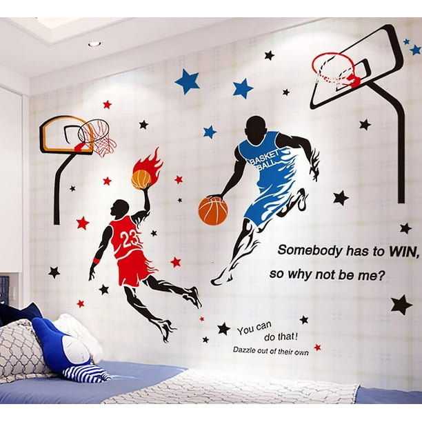 Adhesivo de vinilo personalizado con nombre y número de jugador de  baloncesto Slam Dunk, equipo deportivo, para pared, para dormitorio de  niños, 20.0