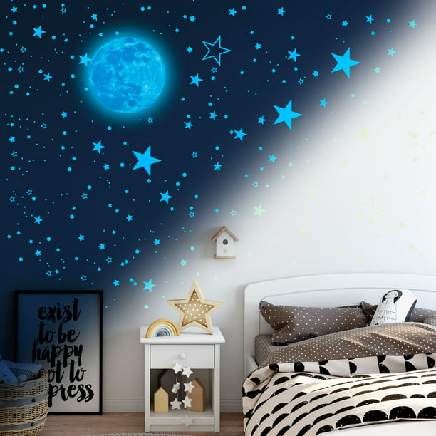 Pegatinas de pared de estrellas luminosas Pegatina de la habitación de los  niños Pegatinas de pared de luna y estrellas fluorescentes, pegatinas para