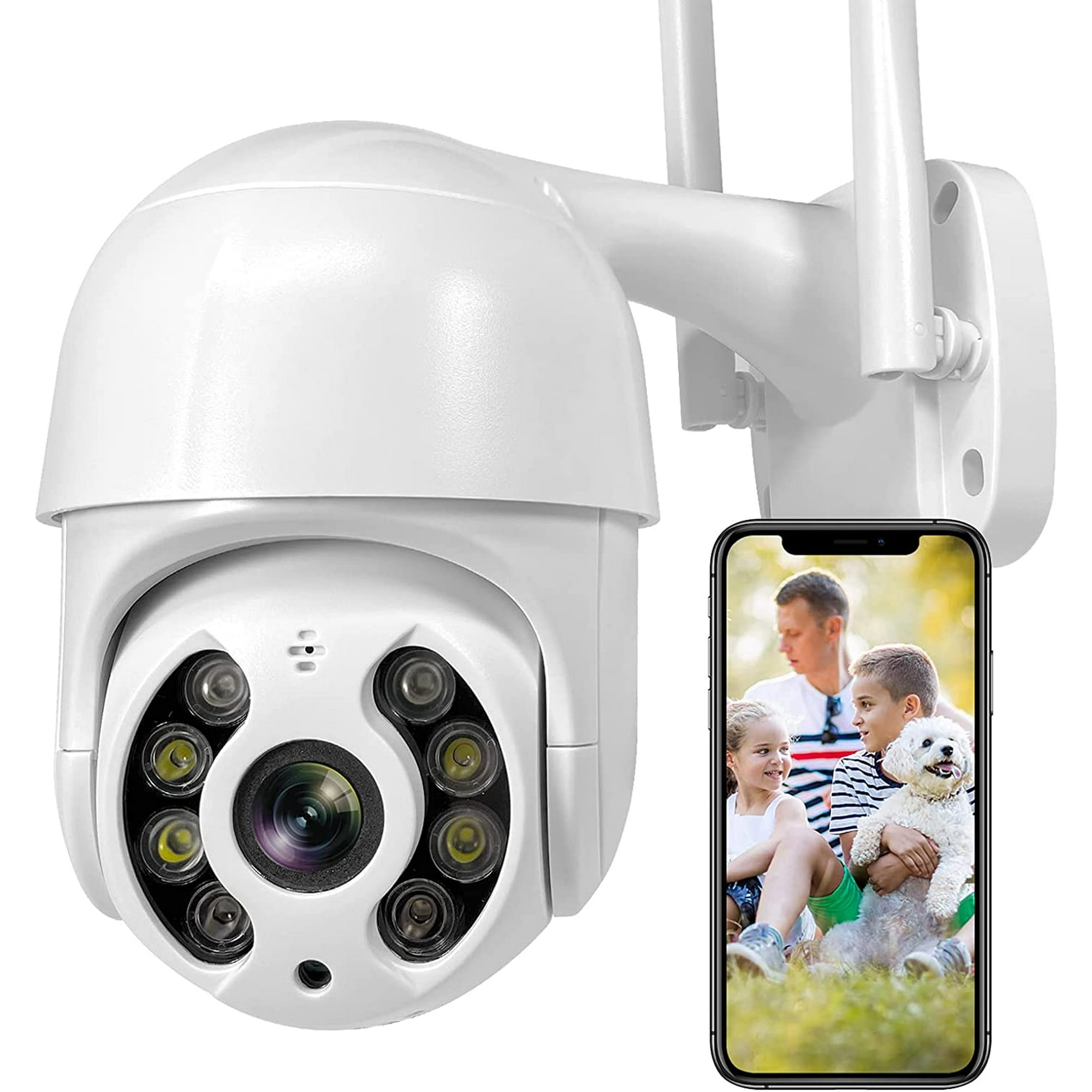  Cámaras de vigilancia de seguridad Full HD 1080P actualizadas  para exteriores, impermeable, inalámbrica, PTZ, con visión nocturna, IP  WiFi, cámara de vigilancia, audio activado por movimiento (blanco) :  Electrónica