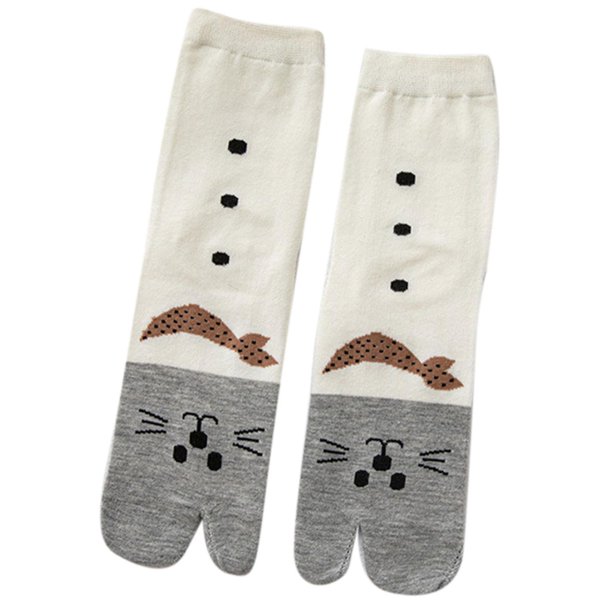 Calcetines de algodón con dibujos animados para mujer, medias de 5 dedos  con gato japonés, con