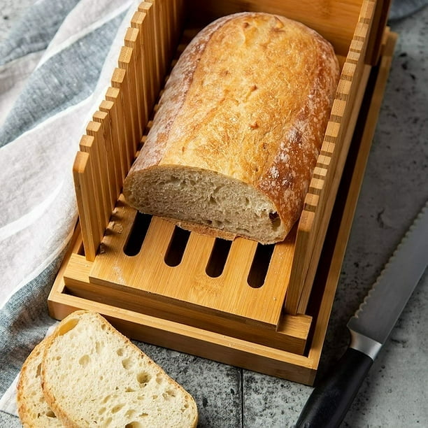 máquina cortadora de pan de plástico y guía compacta para cortar pan,  cortador de pan de 4 tamaños, cortador de pan fino, cortador de pan  plegable y