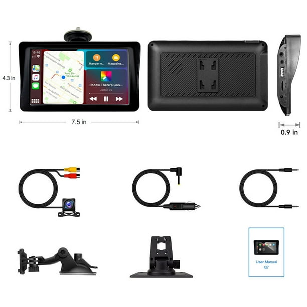 Navegador GPS para coche de 7 pulgadas HD 1024P inalámbrico Carplay Android  Monitor de coche WiFi