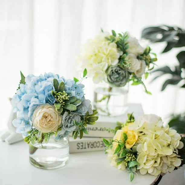 JINWOE Flores de hortensias artificiales de color verde/blanco, 4 piezas de  látex realistas, flores de seda artificiales de hortensias artificiales
