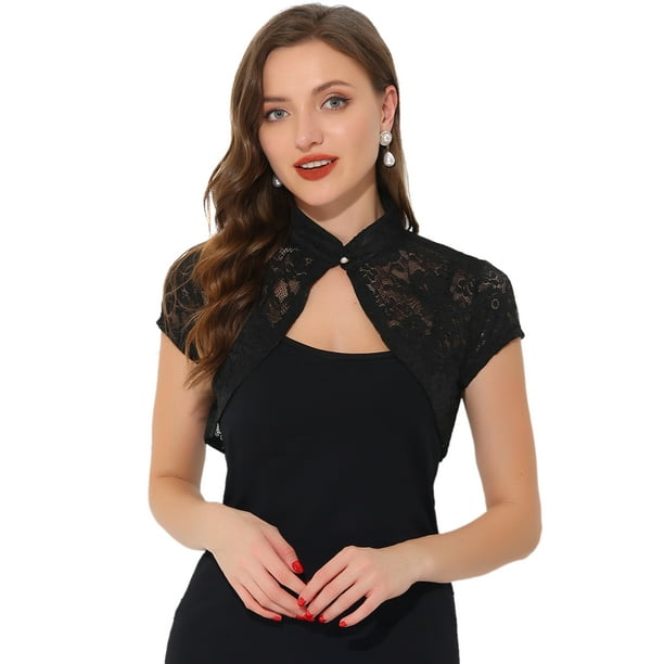 Cárdigan de encaje para mujer, cuello alto, corto, elegante, encogimiento  de hombros Negro M Unique Bargains Cárdigan