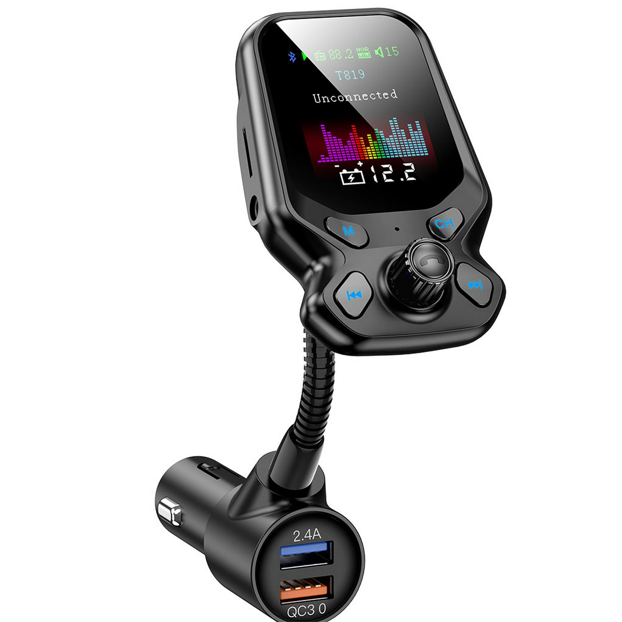  Transmisor FM Bluetooth Coche Adaptador de Audio Receptor  Inalámbrico Manos Libres Voltímetro Kit de Coche QC3.0 y Puertos USB  Inteligentes 2.4A, Salida AUX, Tarjeta TF Reproductor Mp3 : Electrónica