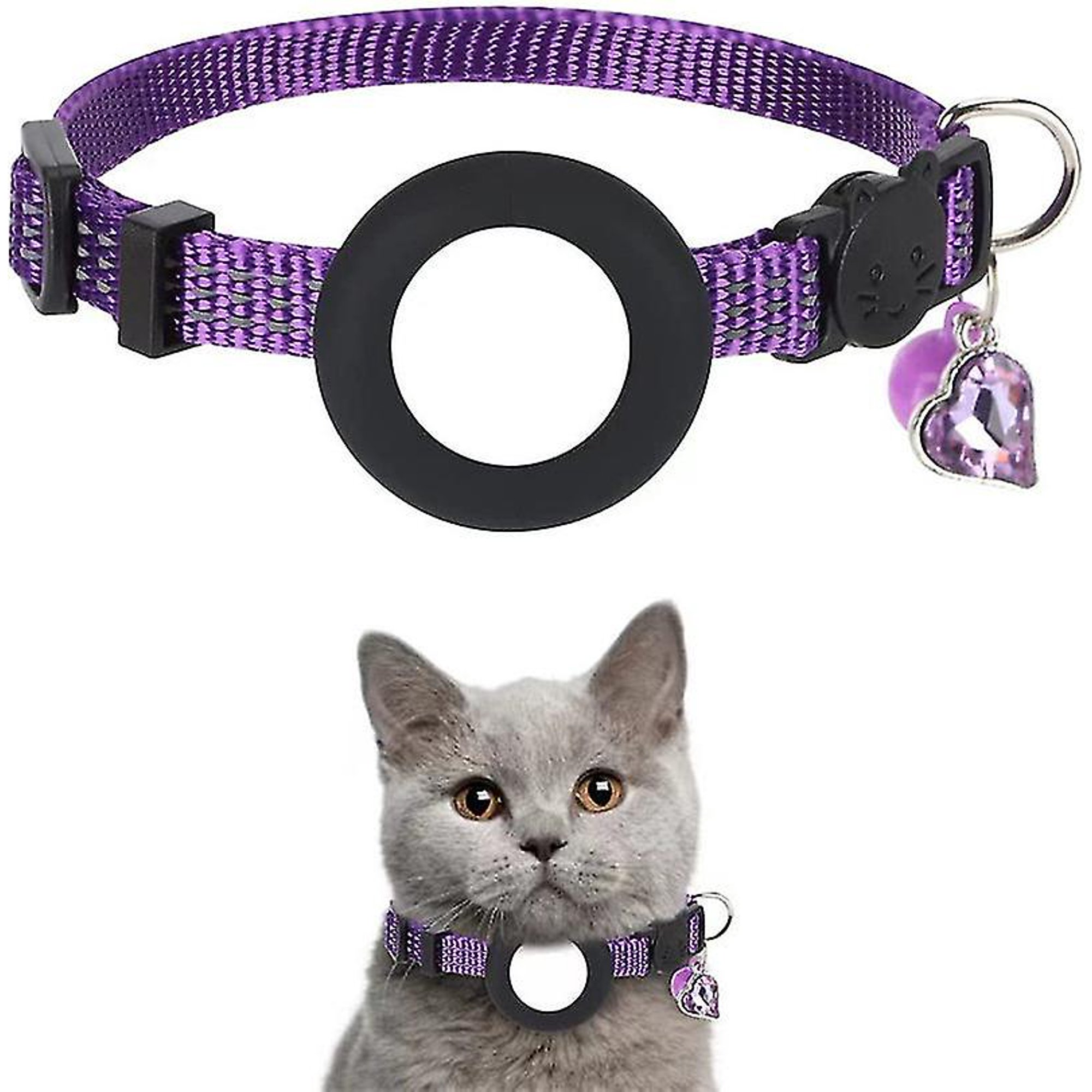 Collar de gato Airtag con campana desmontable, correa ajustable