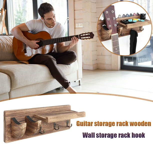 GUITTO Accesorios de guitarra para colgar en pared, soporte de pared para  guitarra de madera con 4 ganchos y 2 soportes para guitarra acústica y