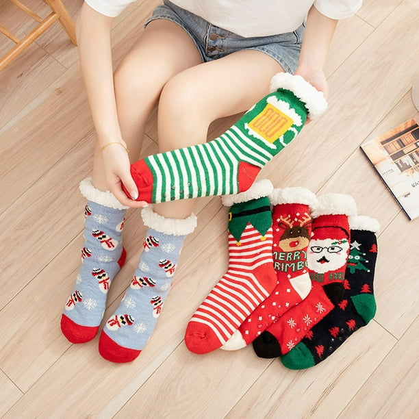 Christmas fawn Calcetines térmicos navideños borrosos con dibujos animados  divertidos, calentador de pies antideslizante