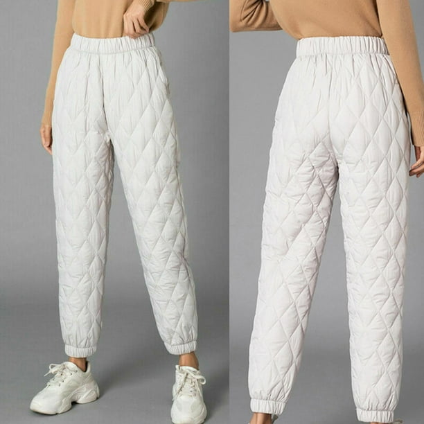 White L Pantalones de algodón acolchados con cintura alta para mujer,  pantalón de chándal abrigado, acampanado, con diamantes, a cuadros, a  prueba de viento, para invierno YONGSHENG 8390611934828