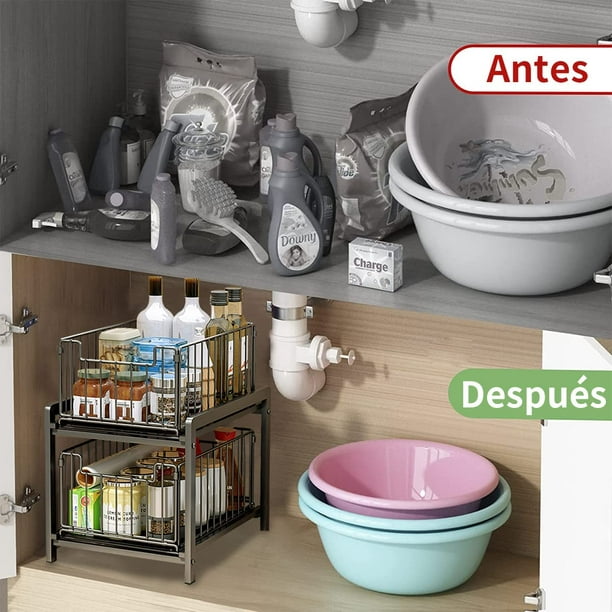 Organizador de cocina de 2 niveles, cajón extraíble para debajo