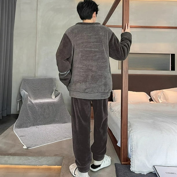 Conjunto de pijama de franela para hombre adulto, ropa de dormir