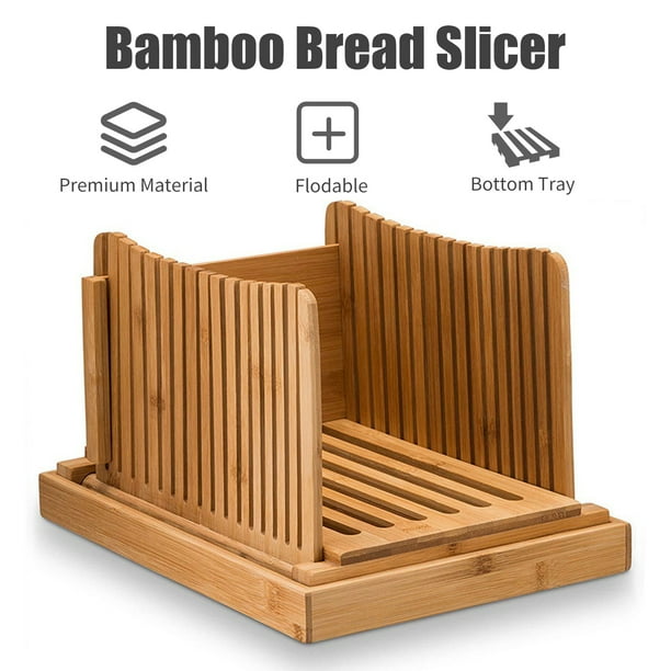  Cortadora de pan de bambú para pan casero - Máquina de cortar  pan con bandeja de migas, cortador de pan plegable, tamaños de rebanada  ajustables, guía de corte de pan con