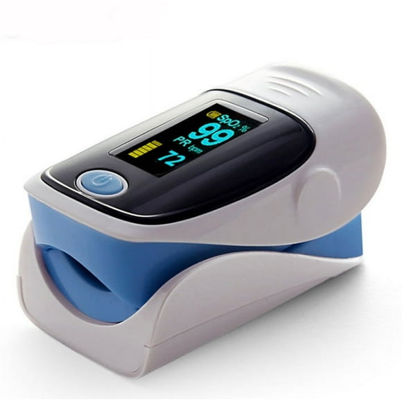 oxímetro de pulso de dedo azul  mide la saturación de oxígeno y la frecuencia del pulso  pantalla digital legible y lectura precisa  equipado con correa y bolsa portátil jm jm