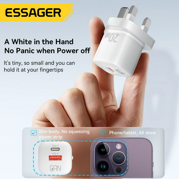 Cargador USB tipo C de 20 W GaN Fuente de alimentación segura del adaptador  de corriente del cabezal de carga para teléfonos móviles iPhone Huawei  Hugtrwg Para estrenar