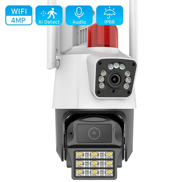 Cámara de seguridad de lente dual 4K, cámara WiFi PTZ de 8 MP, visión  nocturna al aire libre, detección humana de doble pantalla, protección de
