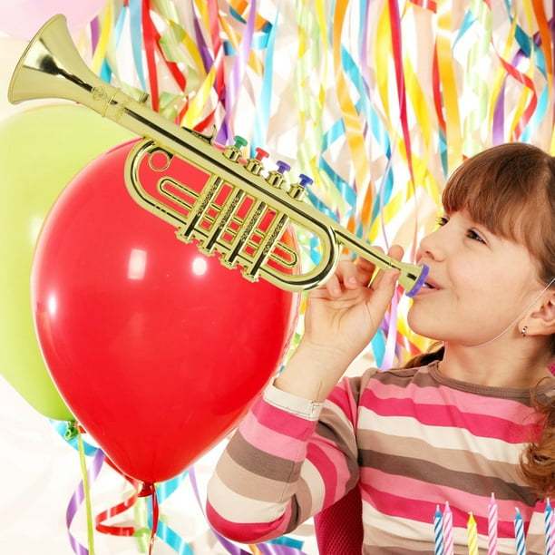 1 trompeta de plástico dorado para chico, juguete de trompeta ligero con 4  teclas de colores, juguete de música preescolar para regalo