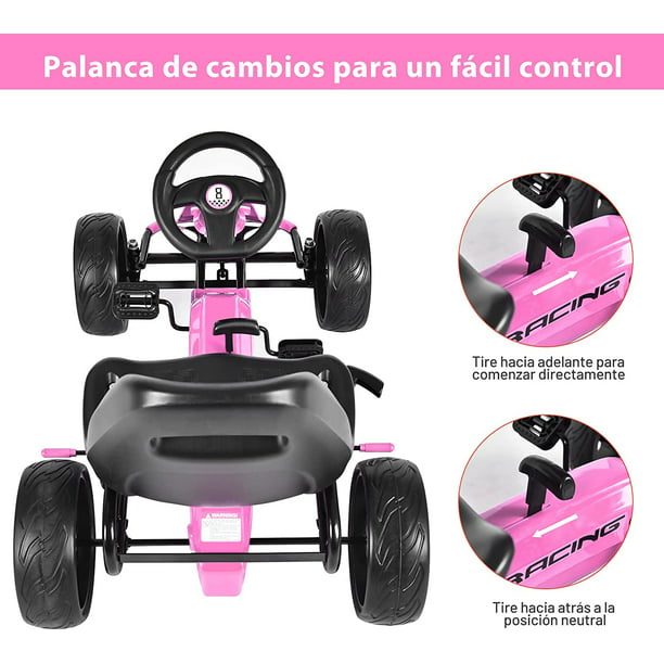 Go Kart de Pedales Montable para Niños Conducción en Exterior con Asiento  Regulable Embrague Freno de Mano Rosa - Costway