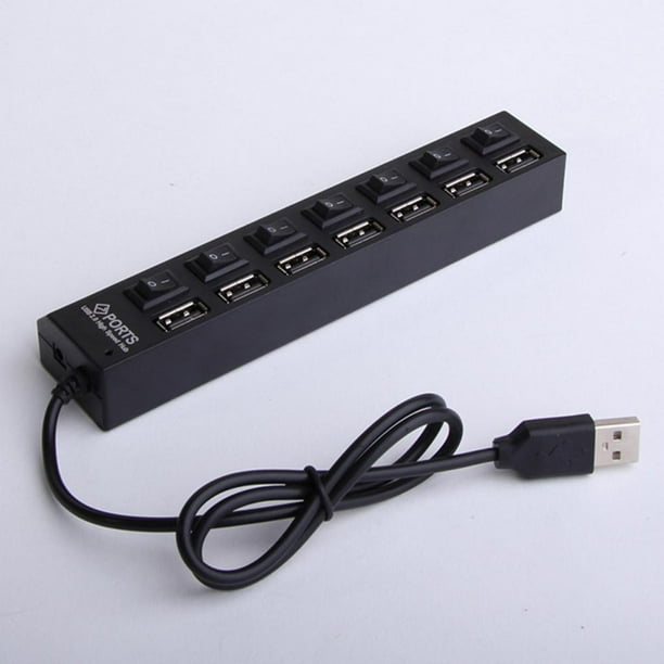 Hub USB 2.0 de 7 puertos, divisor USB Hub USB con interruptores  individuales para laptop, computadora, teclado y mouse, dispositivos USB  (negro)