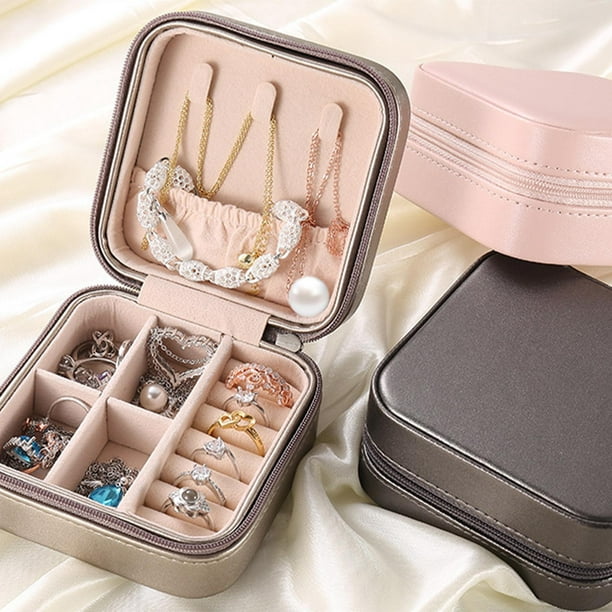 LOYEJEGL Stitch - Joyero de viaje para niñas y mujeres, de piel sintética,  pequeño almacenamiento de joyas + espejo de maquillaje, bolsa organizadora