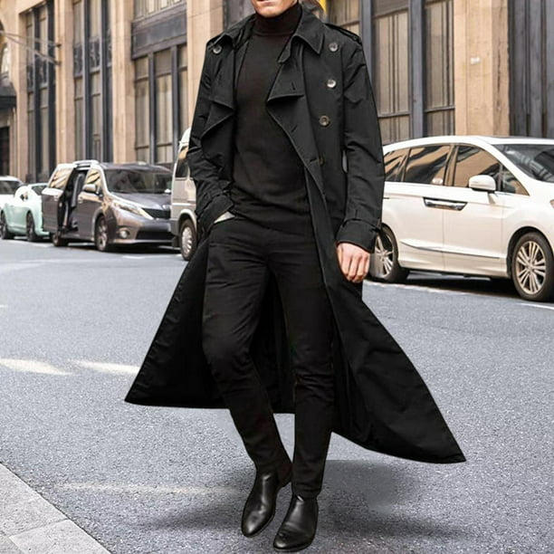 Gabardina para hombre, chaqueta larga de chaquetón ajustada con bolsillos, solapa muescas Hugo gabardina de hombre | Walmart en línea
