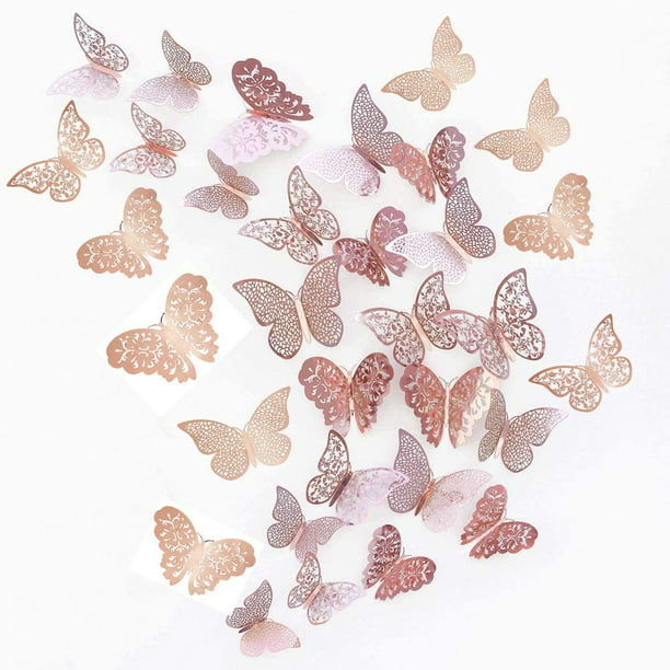 I 36 Piezas 3D Mariposas Decorativas Mariposa Pegatinas de Pared DIY  Calcomanías de Arte Habitación de Bebé Décor Pegatinas decorativas  removibles de papel de pared (rosa roja) JFHHH pequeña