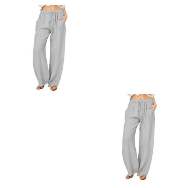Minnieouse Pantalones de mujer Color sólido suelto plisado banda elástica  cintura alta Casual señoras verano transpirable pantalón largo ropa Type1  NO1