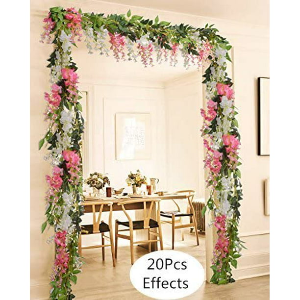 SWSTINLING Paquete de 4 guirnaldas de flores rosas de 32 pies, flores  artificiales estéticas para arco de boda, fiesta, jardín, decoración de  sala de