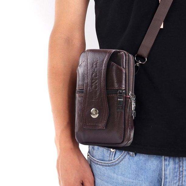 Riñonera de cuero para hombre bolso de cintura para deportes al Likrtyny  aire libre bolsillos para correr bolsa para teléfono móvil de negocios