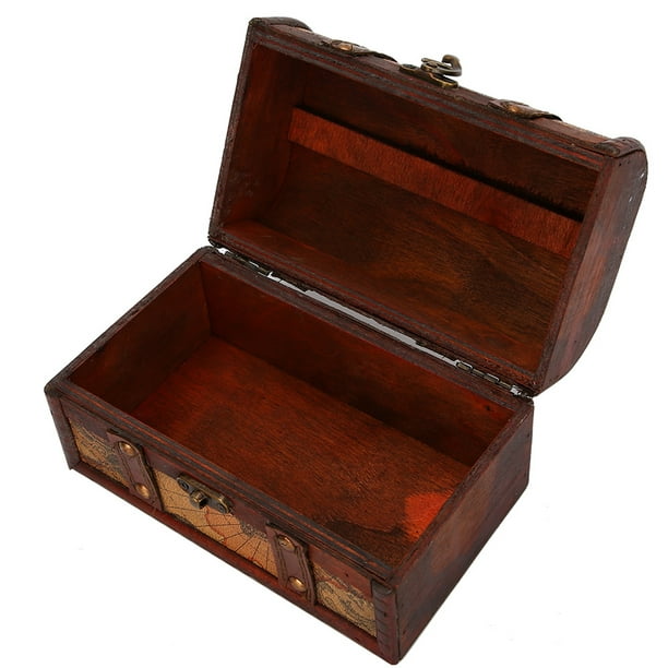 Caja de madera vintage para almacenamiento de joyas, cofre del tesoro hecho  a mano (mapa) Ticfox
