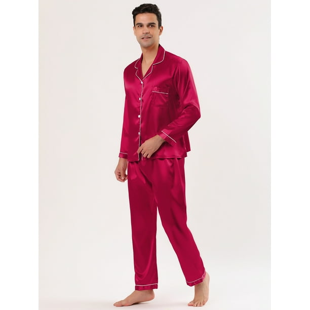 Esperar algo poco claro Resbaladizo Conjuntos de pijama de satén para hombre, manga larga, con botones, ropa de  dormir, ropa de dormir, Unique Bargains Pijama | Walmart en línea