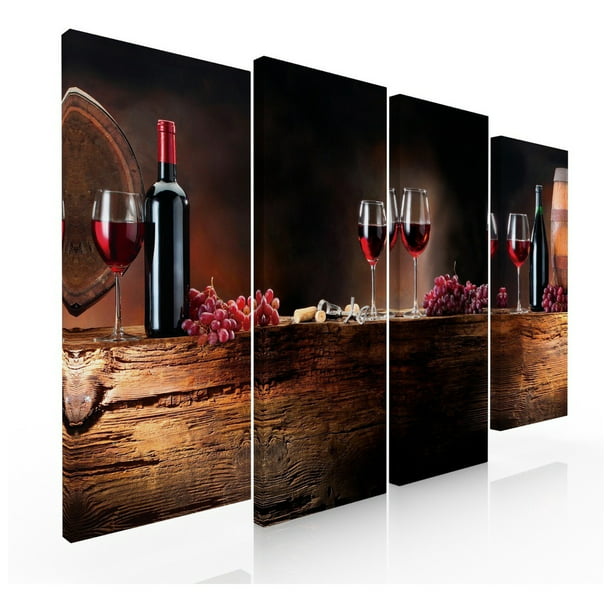 Set De 4 Cuadros Decorativos Para Comedor Vino Y Uvas Ideas Creativas Cuadro  sublimado en tela