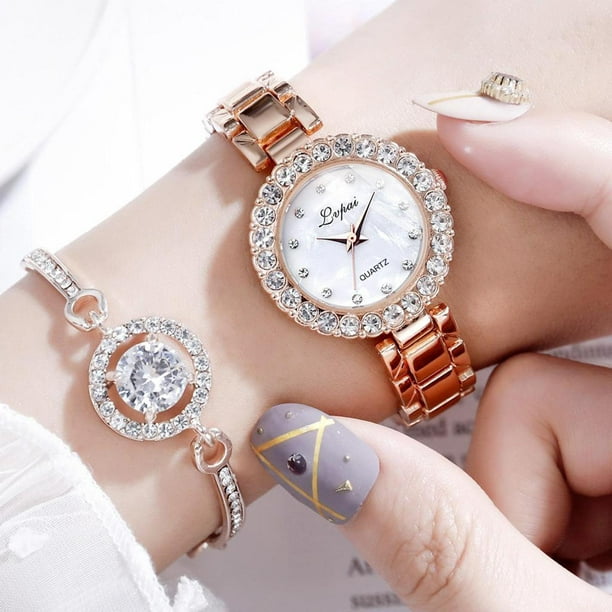 Reloj De Mujer Diamante Acero Inoxidable Hebilla Imán Relojes De Pulsera
