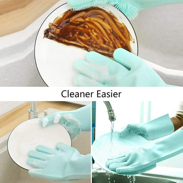 1 par de guantes reutilizables de silicona para lavar platos para cocina
