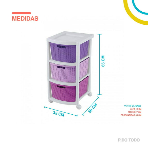 Torre 3 Niveles Cajonera Multiusos Organizador Plastico lila 6.49 pulg Pido  Todo CJN1-3GVT