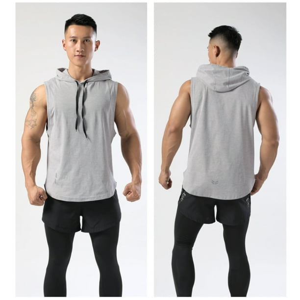 Sudadera con capucha deportiva para hombres Camisetas sin mangas sin mangas  Entrenamiento Gimnasio Culturismo Músculo Camiseta de secado rápido - Gris