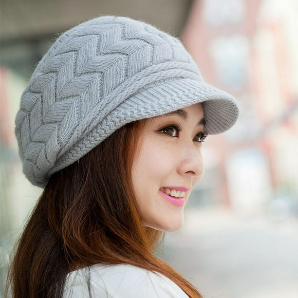 Sombrero de punto cálido de invierno para mujer Sombrero de esquí de nieve  de lana con visera Ormromra ZJWJ886-5