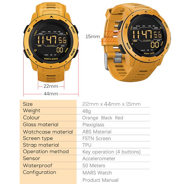 Reloj digital para hombre Relojes deportivos para hombre Alarma de  podómetro de hora dual NORTH EDGE Reloj digital