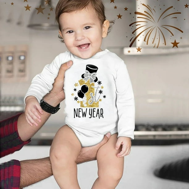 Gibobby Mamelucos para bebe niño polar Mi primera ropa de Año Nuevo para  recién nacido, bebé, niño y niña, trajes de Año Nuevo, conjunto de mono con  estampado de letras(Blanco, 0-3 Meses)