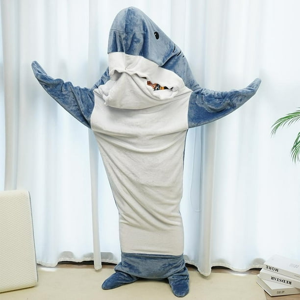 Pijama de manta de tiburón para adultos, saco de dormir de franela